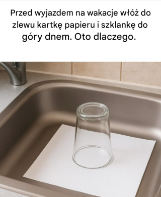Oto dlaczego zawsze warto zostawić w zlewie szklankę do góry dnem i kartkę papieru przed wyjazdem na wakacje