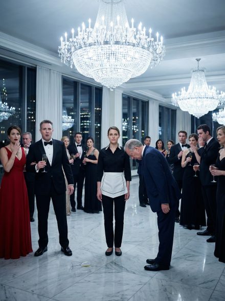 Mój mąż zmusił mnie do pracy jako personel na przyjęciu promocyjnym i publicznie obnosił się ze swoim romansem – ale cała sala balowa ucichła, gdy wszedł globalny prezes, lekko się skłonił i zwrócił się do mnie „pani prezydent” przed wszystkimi