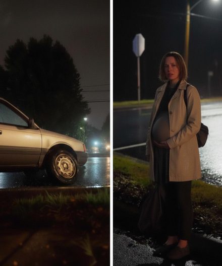 Byłam w ósmym miesiącu ciąży, gdy mój mąż odmówił mi pomocy w zmianie przebitej opony – wróciłam do domu z kimś, a jego twarz zbladła