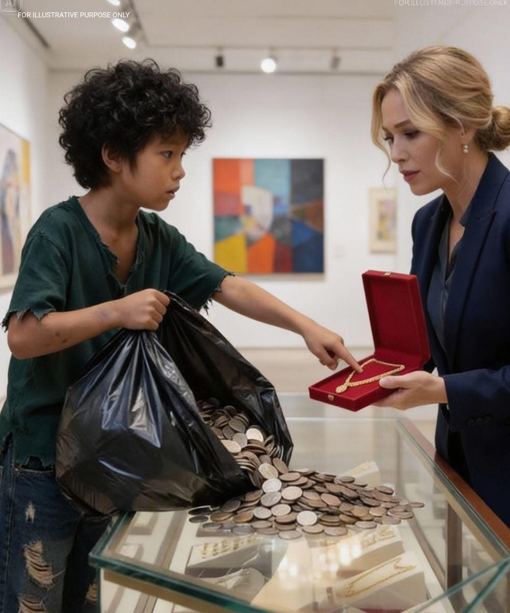 Obdrapany chłopiec wszedł do luksusowego sklepu jubilerskiego i wysypał niezliczone monety na lśniącą ladę. Strażnik ruszył, żeby go wyprosić – aż kierownik zamarł, słysząc słowa chłopca, które uciszyły wszystkich bogatych klientów.