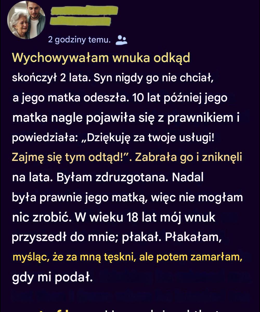 Zabrała mi wnuka, kiedy go wychowałam — lata później wrócił odmieniony