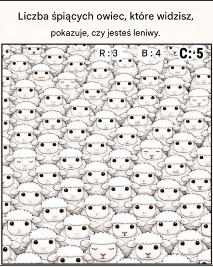 Liczba śpiących owiec, które widzisz, pokazuje, czy jesteś leniwy.