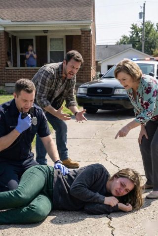 „Wstań, przestań udawać…” – krzyknął mój mąż, kiedy leżałam sparaliżowana na podjeździe. Jego mama oskarżyła mnie o zepsucie mu urodzin i szukanie uwagi. Ale kiedy ratownik medyczny zbadał moje nogi, natychmiast wezwała wsparcie policji.